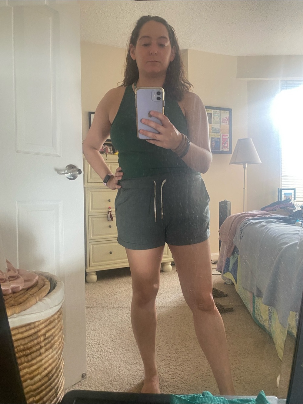 Vuori tie waist pull on shorts in light green
